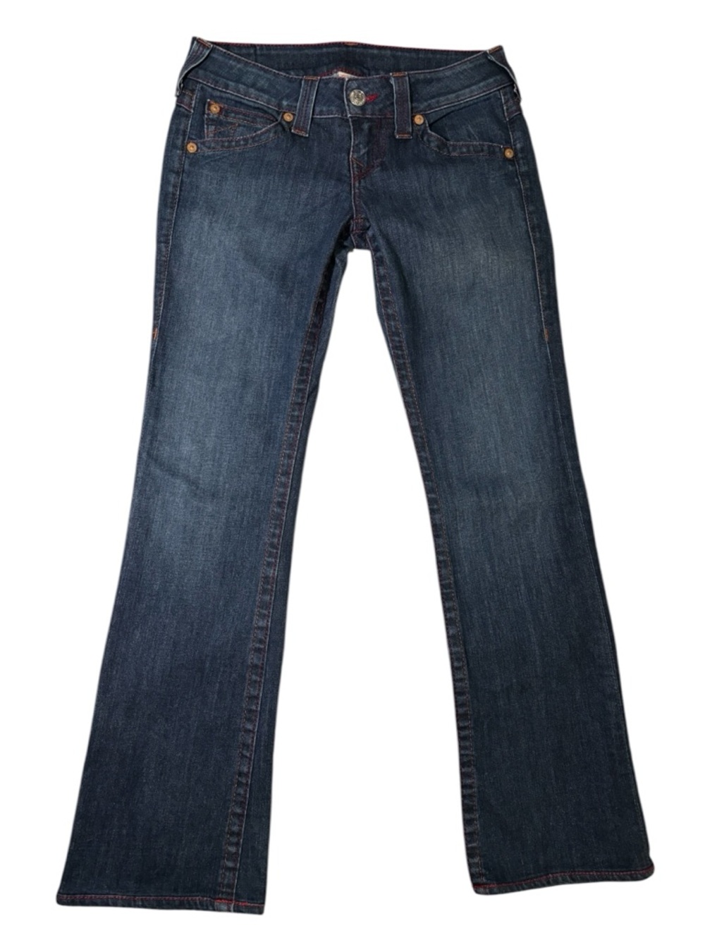 True Religion Hi-Rise Boot Jeans 28 Flap Pocket Dark Wash Made in USA Stretch